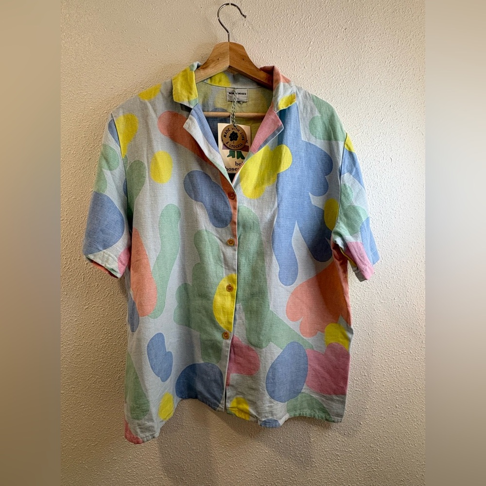 NWT- Bobo Choses Pastel Pink, Blue & Yellow Abstract ButtonDown Shirt